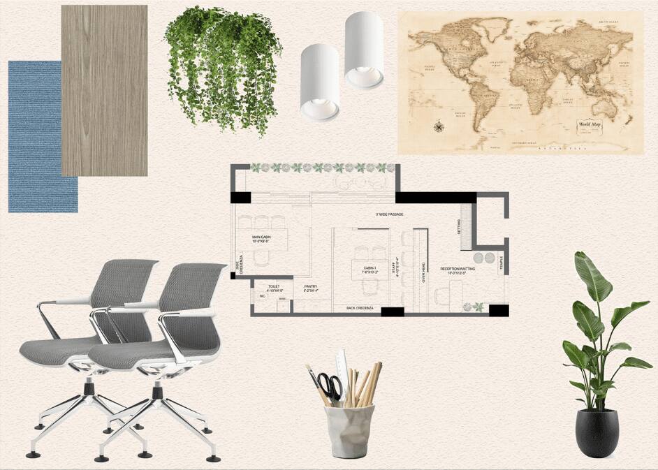 a-collage-of-shared-office-space-furniture-and-blueprint
