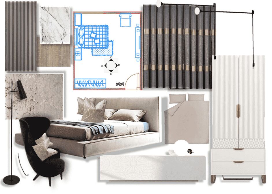 a-collage-of-furniture-and-a-blueprint