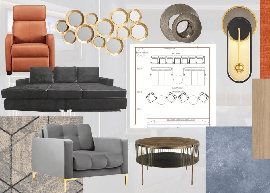 a-collage-of-furniture-and-blueprint-of-home-theatre