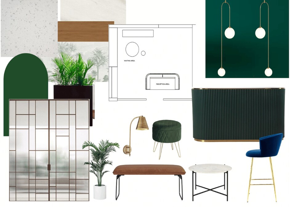 a-collage-of-waiting-room-furnitures-and-blueprint