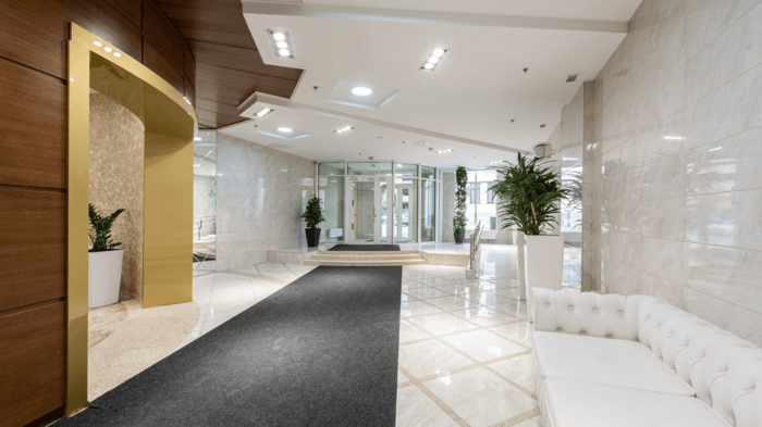 Premium luxury design features sophisticated marble floors while luxurious gold elements fuse with elegant furniture to present modern elegance throughout the space.