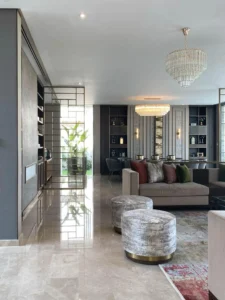 Elegant living room designed by Oraanj Interior Design, expert living room interior designer in London.