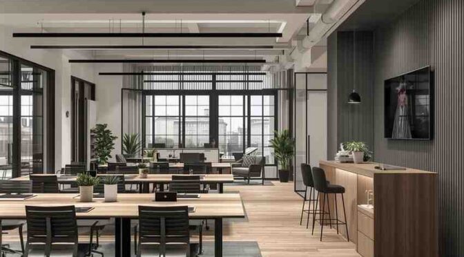 Modern London office interiors with open layouts, ergonomic furniture, natural lighting, and stylish collaborative spaces.