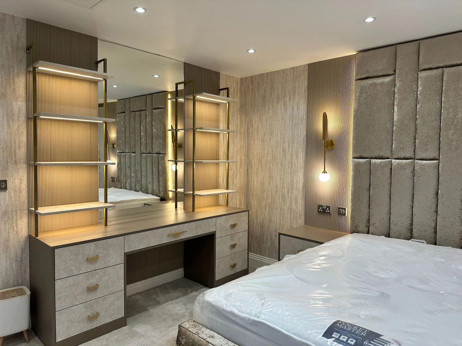 Lighting and custom built furniture for luxury bedroom design