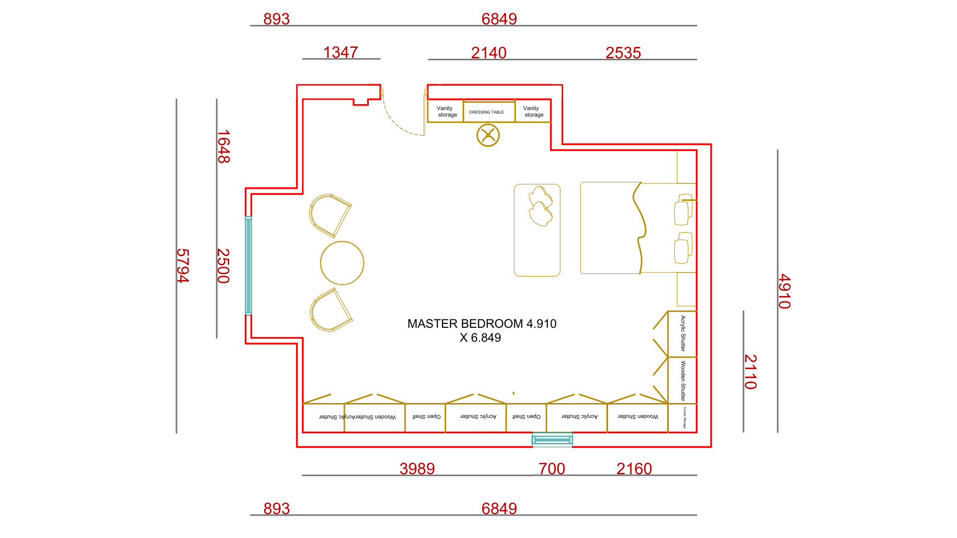Technical Drawing of Luxury Interior Design Bedroom in London