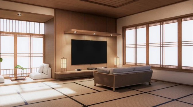 Japandi inspired lounge interior design in mayfair London