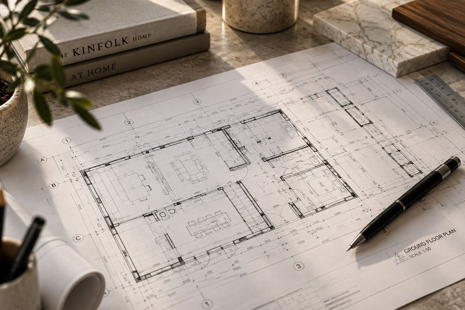 Architectural planning and blueprint