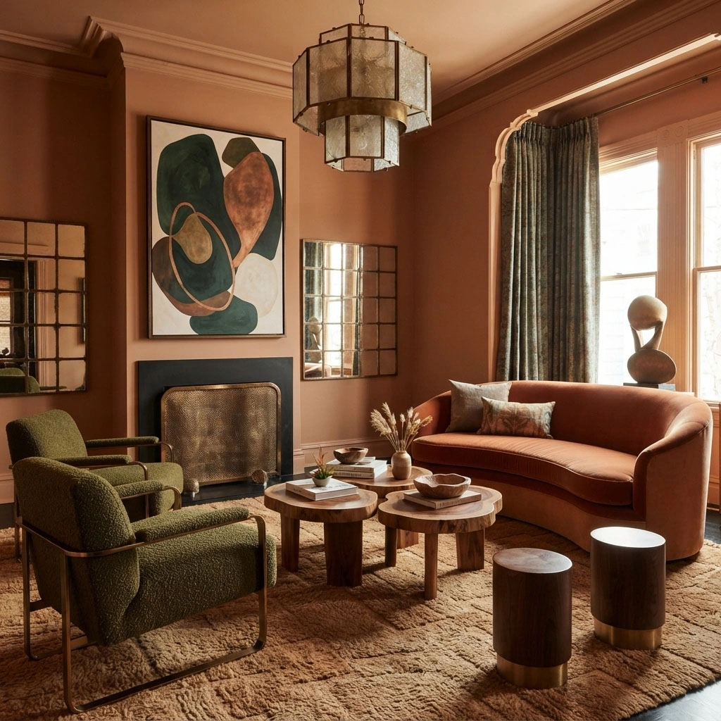 Strong paint colour accent walls and mood lighting London