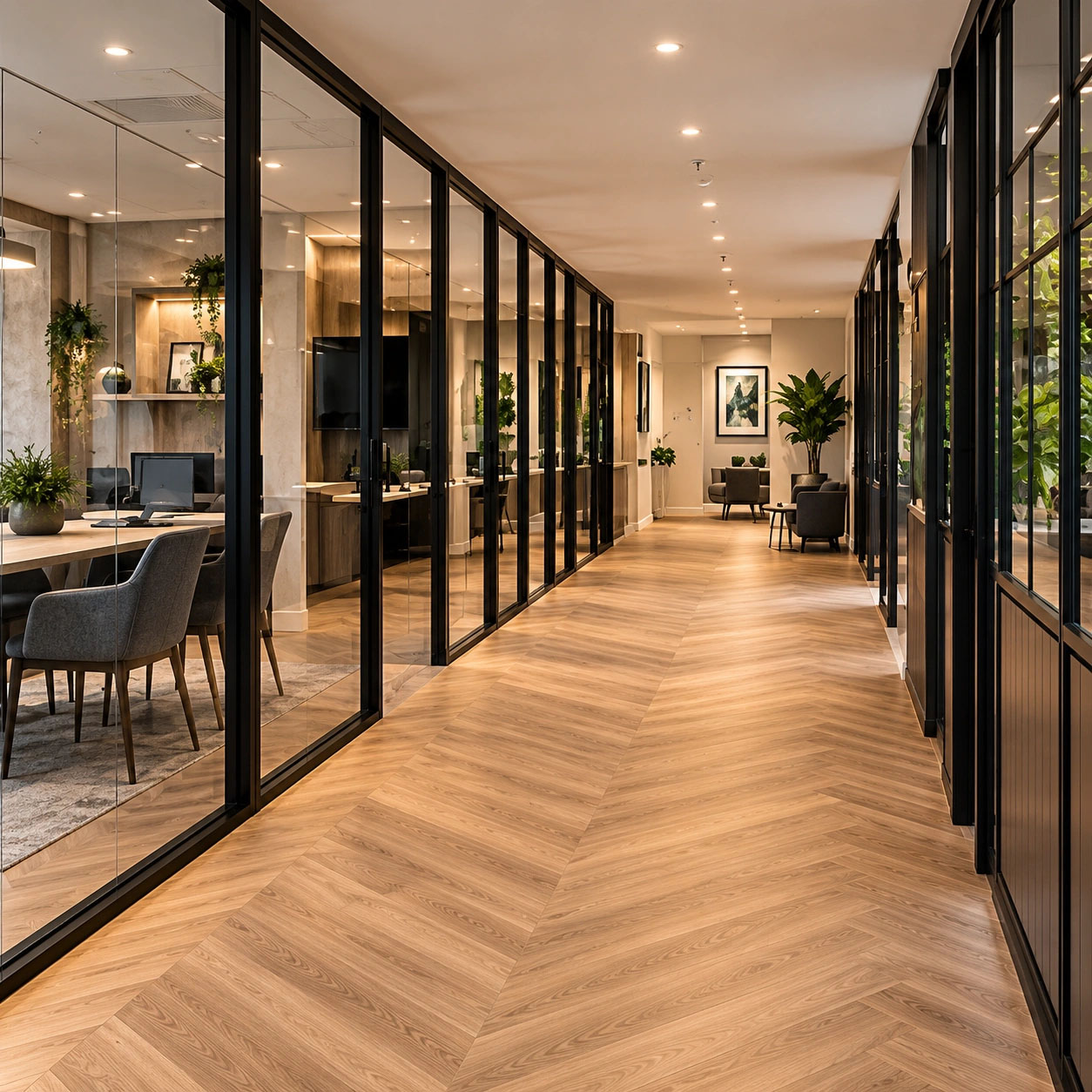 Architectural office zoning, circulation and glass corridor design London