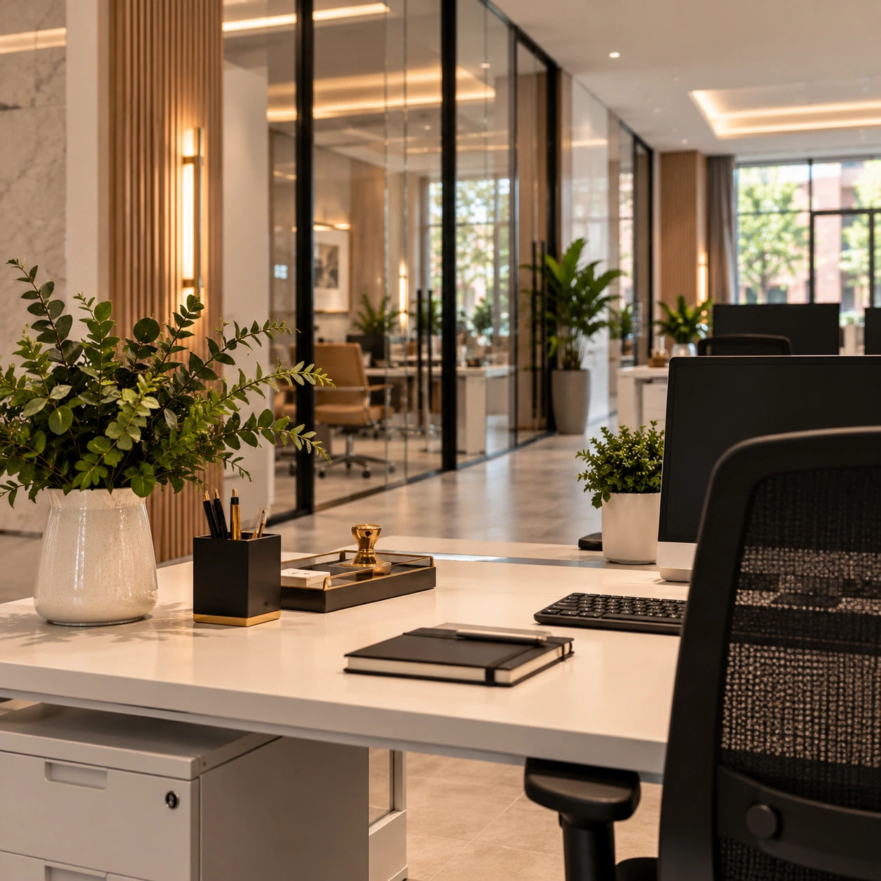 Bespoke commercial office joinery, storage detailing and luxury finishes London